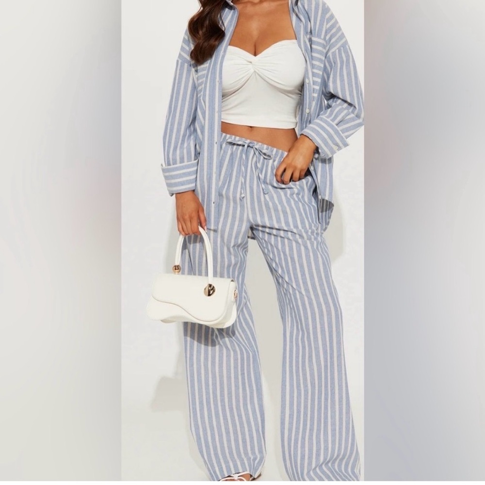 Fashion Nova Blue and White Striped Wide Leg Pants